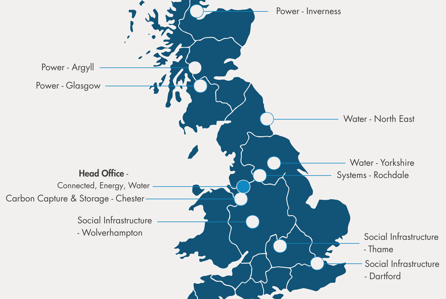 map of united infrastructure offices across the UK